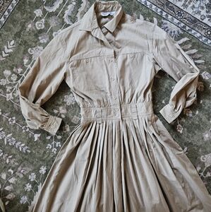 Talbots Elegant Beige Long Sleeve Dress